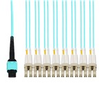 3m MPO/APC to 16xLC/UPC Aqua OM4 OFNR (Riser-Rated) 16-Strand Fiber Fanout Cable with 2m Breakout Legs