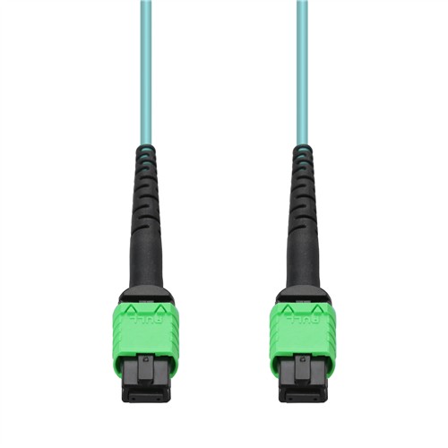 Picture of 11m MPO/APC to MPO/APC Aqua OM4 OFNR (Riser-Rated) 12-Strand Fiber Patch Cable