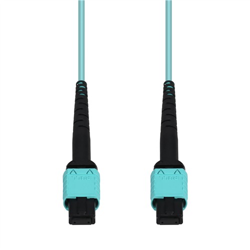 Picture of 122m MPO/UPC to MPO/UPC Aqua OM4 OFNR (Riser-Rated) 12-Strand Fiber Patch Cable